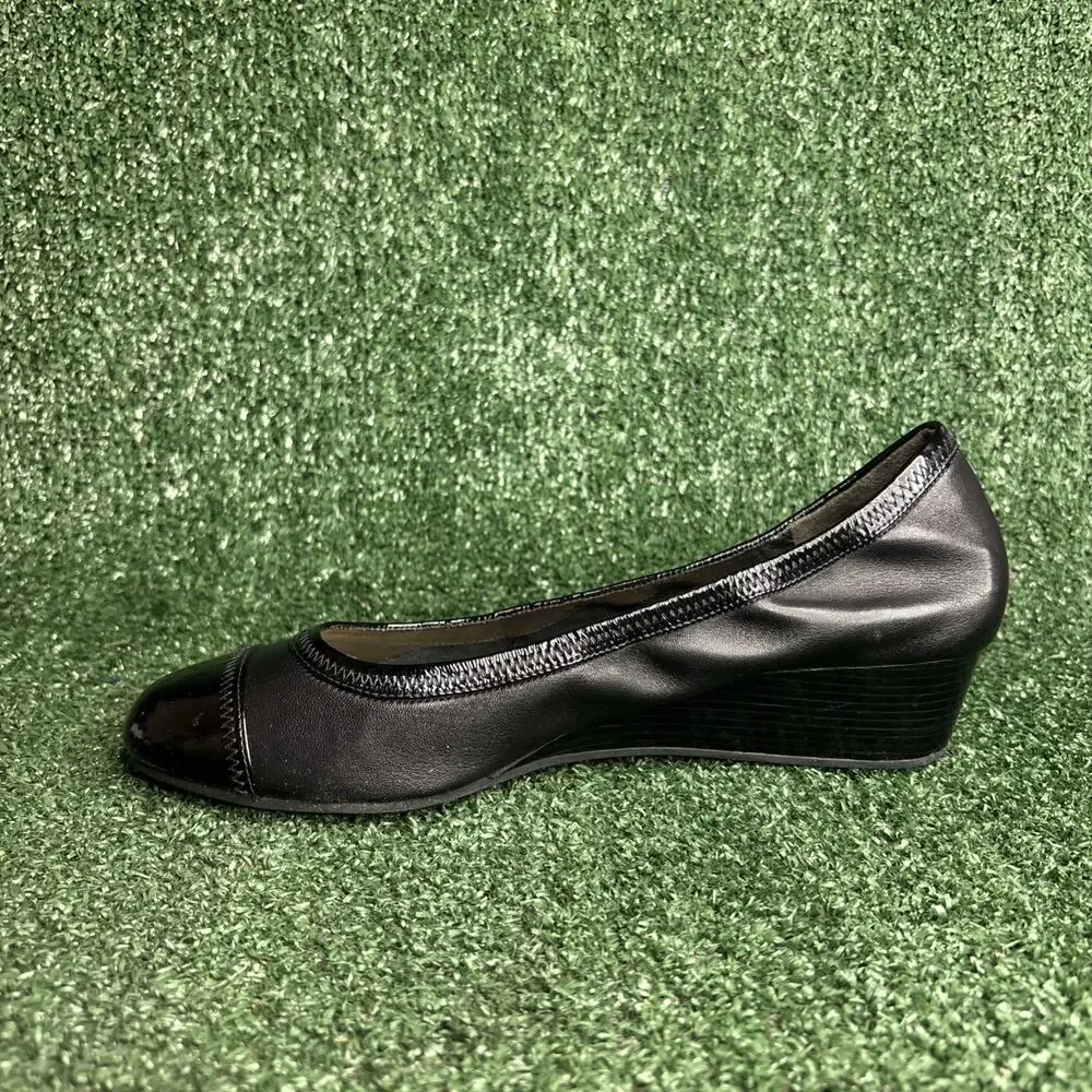 NEW Cole Haan Women Air Tali Pump Size 10.5 Black Leather Low Wedge Slip On Shoe - Picture 7 of 10